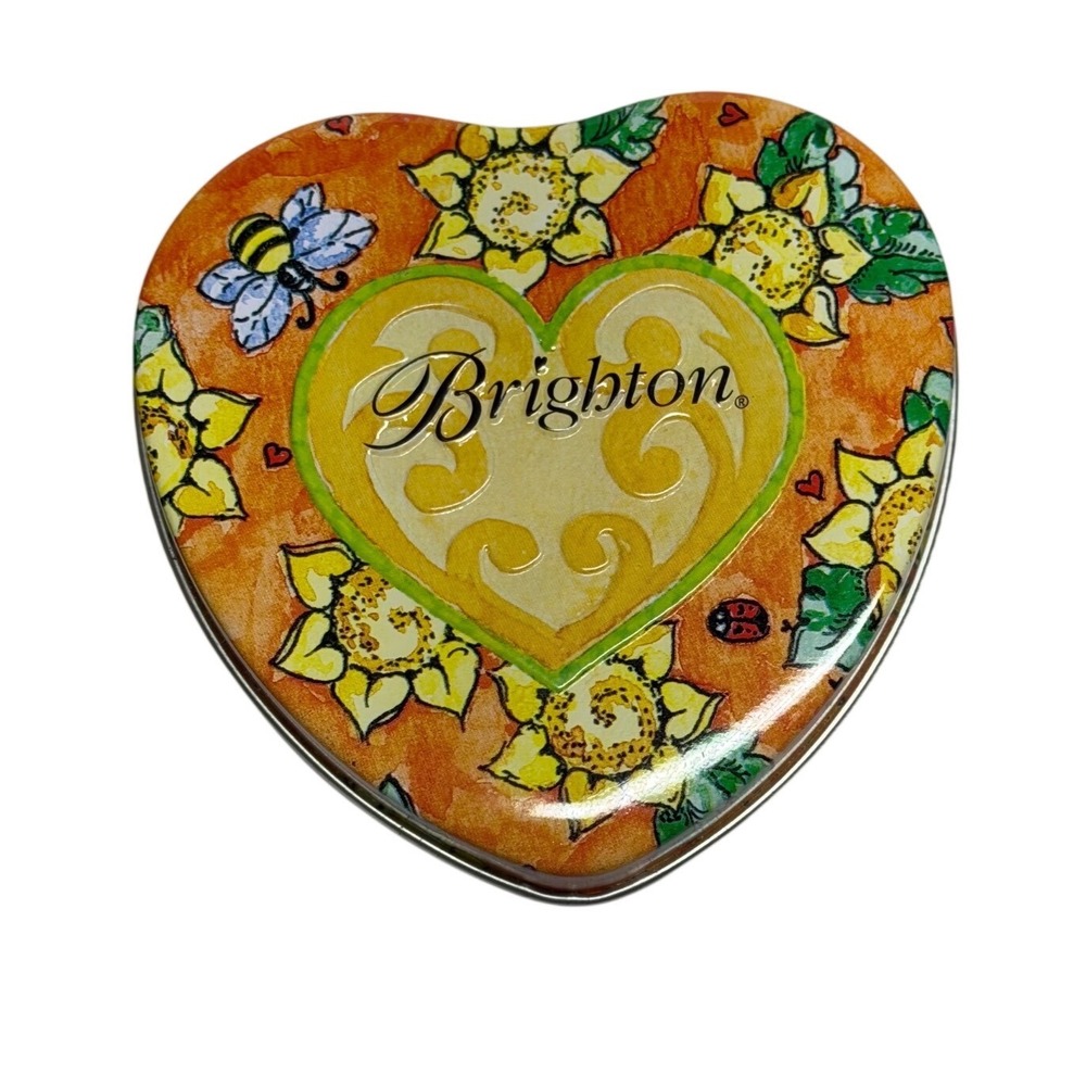Brighton Heart Shaped Collectible Tin Sunflower Bee Ladybug Floral Metal Box
